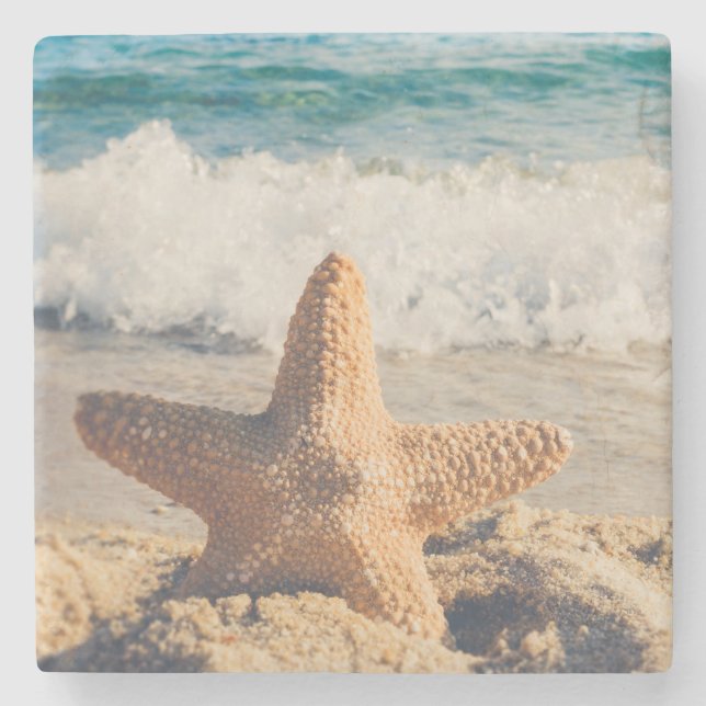 Dessous-de-verre En Pierre Starfish sur une plage de sable Photo (Devant)