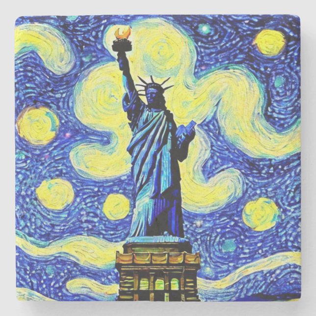 Dessous-de-verre En Pierre Starry Night Statue De Liberty New York (Devant)