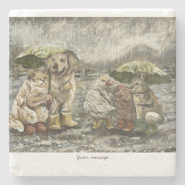 Dessous-de-verre En Pierre Still Together Whimsical Farmhouse Animals Rainy  (Devant)