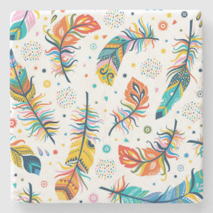 Dessous-de-verre En Pierre Style Boho, motif en plumes sans soudure.