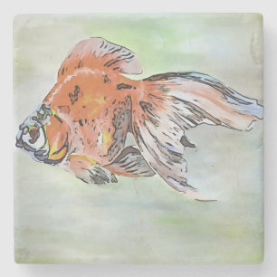Dessous-de-verre En Pierre Style de dessin Ryukin Poisson d'or peinture acryl