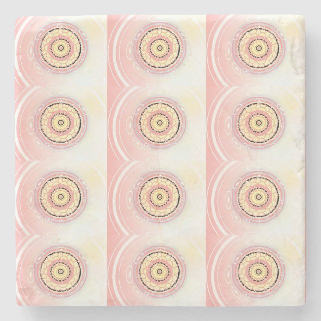 Dessous-de-verre En Pierre Style Mandala Art Design rose et jaune (Devant)