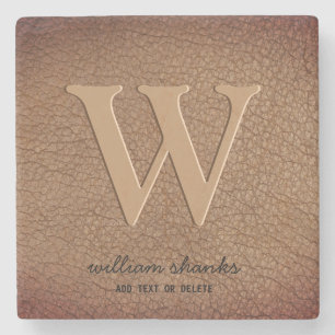Dessous-de-verre En Pierre Style rustique cuir noir script monogramme