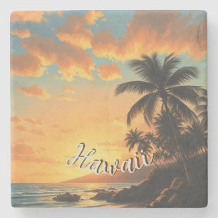 Dessous-de-verre En Pierre Style Vintage Hawaïen Voyage Côte Mer Coucher de s