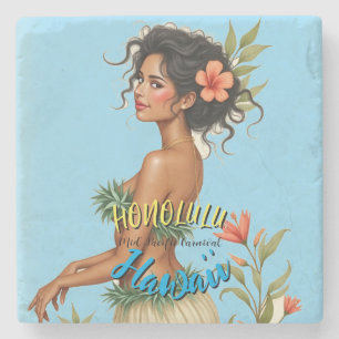 Dessous-de-verre En Pierre Style vintage Hawaiian Travel Honolulu Hula Girl