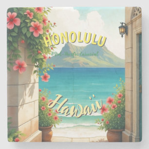 Dessous-de-verre En Pierre Style vintage Hawaiian Travel Honolulu Mid-Pacific