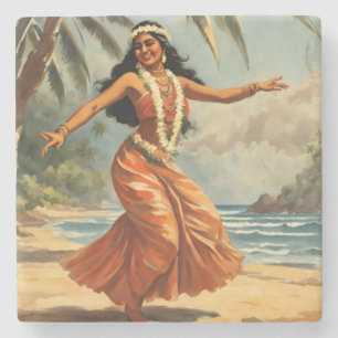 Dessous-de-verre En Pierre Style vintage Hawaiian Travel Hula Girl Danser
