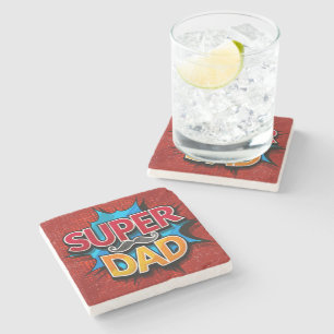Dessous-de-verre En Pierre Super Papa Moustache Retro Comic Grunge