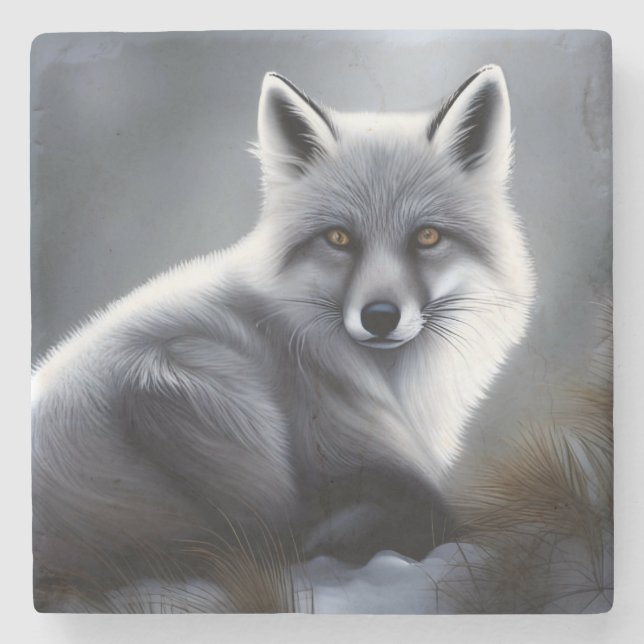 Dessous-de-verre En Pierre Superbe Renard Artique (Devant)