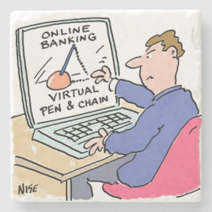 Dessous-de-verre En Pierre Sur Computer Online Banking Drôle Cartoon