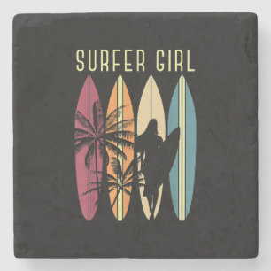 Dessous-de-verre En Pierre Surfer Girl Surf Surf Femmes Filles Surf une fois