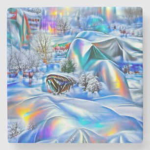 Dessous-de-verre En Pierre Surreal Winter Wonderland avec lumière Iridescente
