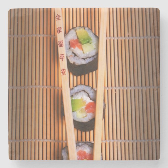 Dessous-de-verre En Pierre Sushi et baguettes en bois (Devant)