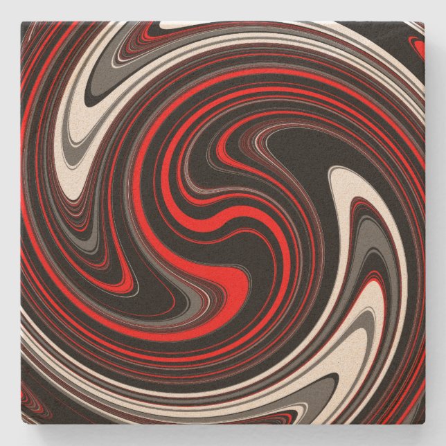 Dessous-de-verre En Pierre Swirl à peinture rouge noire (Devant)