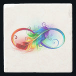 Dessous-de-verre En Pierre Symbole d'infini avec plume arc-en-ciel<br><div class="desc">Symbole artistique à l'infini avec belle plume arc-en-ciel sur arrière - plan blanc. Style tatouage.</div>