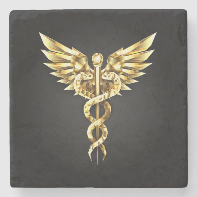 Dessous-de-verre En Pierre Symbole Polygonal Or Caduceus (Devant)