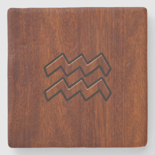 Dessous-de-verre En Pierre SYMBOLE Zodiaque Aquarius Style acajou