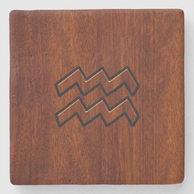 Dessous-de-verre En Pierre SYMBOLE Zodiaque Aquarius Style acajou (Devant)