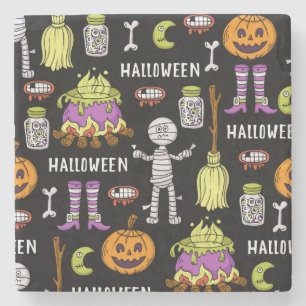 Dessous-de-verre En Pierre Symboles d'Halloween, thème vintage continu