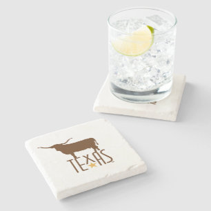 Dessous-de-verre En Pierre Symboles du Texas, Longhorn, marron