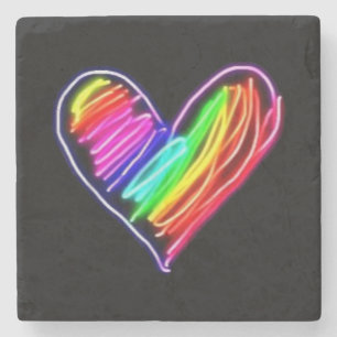 Dessous-de-verre En Pierre T-Shirt Cœur Arc-en-Ciel Néon Rassemblement Fierté