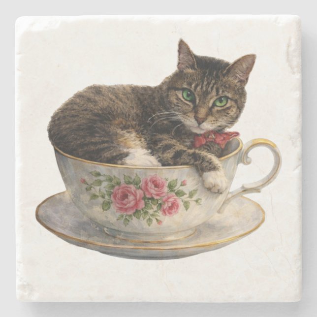 Dessous-de-verre En Pierre Tabby dans une tasse de thé (Devant)