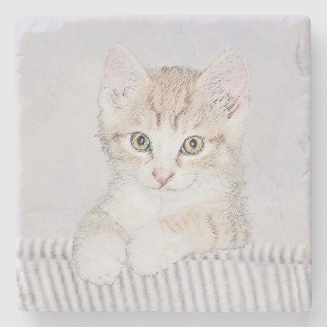 Dessous-de-verre En Pierre Tabby Orange Kitten Peinture - Art Chat original (Devant)