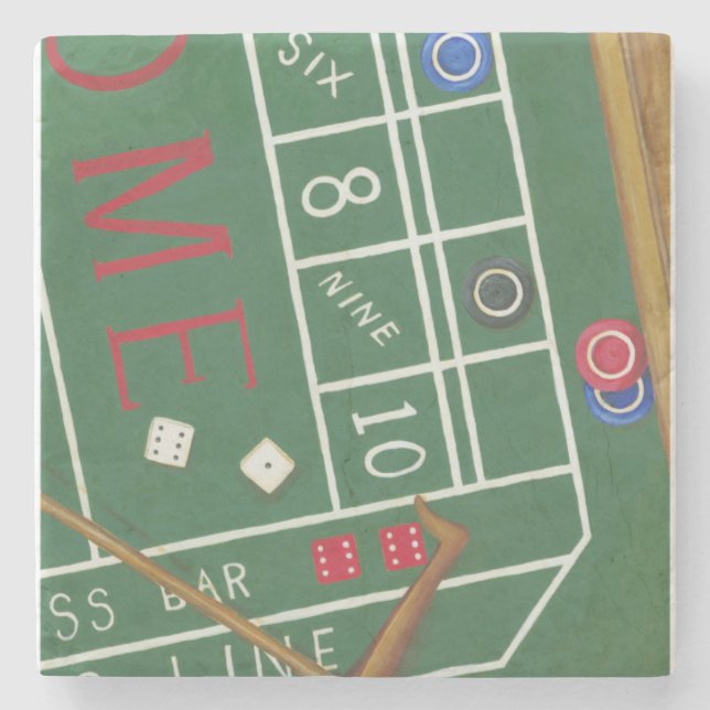 Dessous-de-verre En Pierre Table Casino Craps avec chips et dés (Devant)