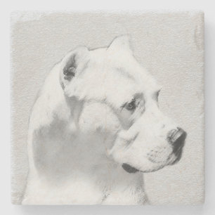 Dessous-de-verre En Pierre Tableau Dogo Argentino - Art Chien original