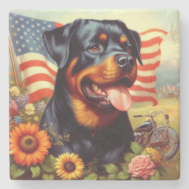 Dessous-de-verre En Pierre Tableau vintage Rottweiler (Devant)