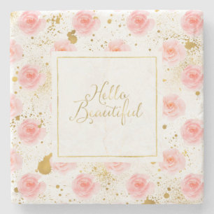 Dessous-de-verre En Pierre Taches d'or Roses roses bonjour belle