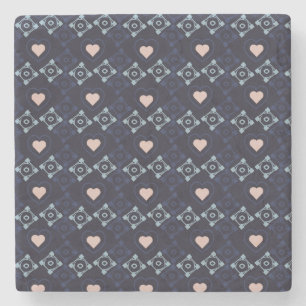 Dessous-de-verre En Pierre Talavera Mexicaine Cœurs Roses Motif Bleu