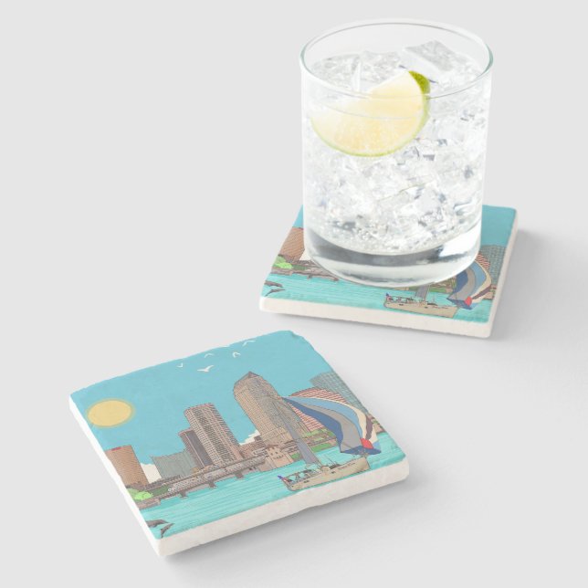 Dessous-de-verre En Pierre Tampa Skyline Floride USA (Côté)