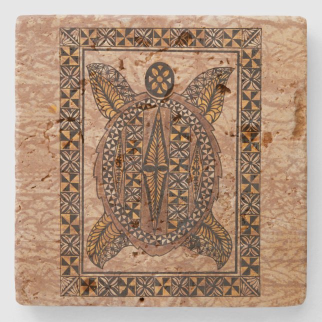 Dessous-de-verre En Pierre Tapa hawaïen primitif de tatouage de Honu (Devant)