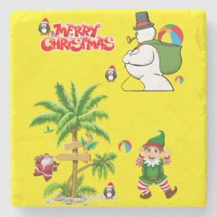 Dessous-de-verre En Pierre Tapis de pierre de marbre de Noël, Père Noël de pl