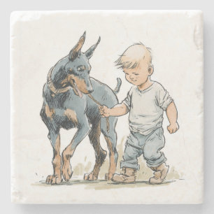 Dessous-de-verre En Pierre Tapis de souris Little Boy et Doberman Meilleurs A