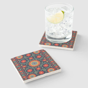 Dessous-de-verre En Pierre Tapis floral bohème vintage cramoisi