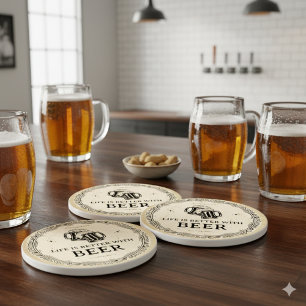 Dessous-de-verre En Pierre Tapisserie Marron et Noir pour Bar à Bière Vintage