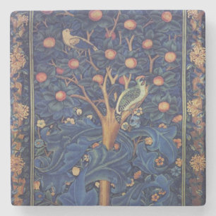 Dessous-de-verre En Pierre Tapisserie Pic-vert de William Morris modèle bleu