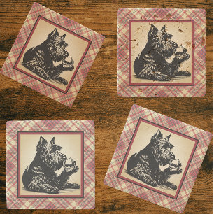 Dessous-de-verre En Pierre Tartan Plaid Terriers Écossais Tons Terreux
