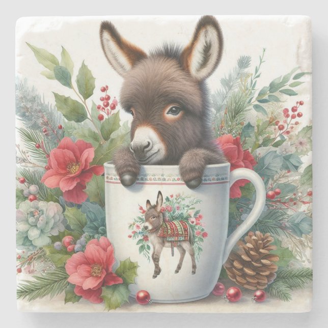 Dessous-de-verre En Pierre Tasse de Noël Âne (Devant)