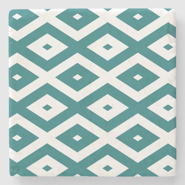 Dessous-de-verre En Pierre Teal and white diamond pattern (Devant)