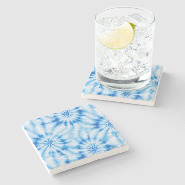 Dessous-de-verre En Pierre Teinture Lien Bleu Blanc (Côté)