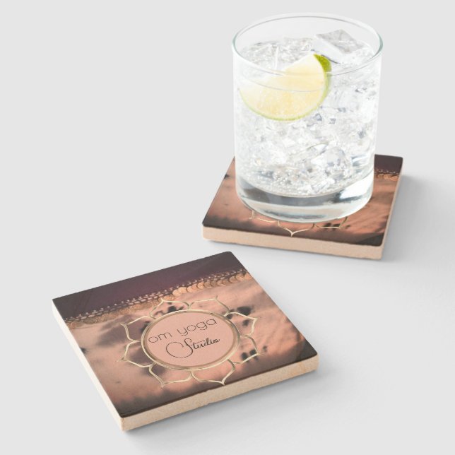 Dessous-de-verre En Pierre Teinture rose Blush OM Lotus Logo d'entreprise (Côté)