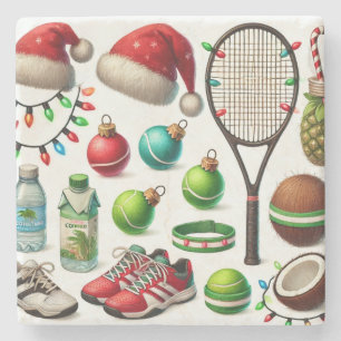 Dessous-de-verre En Pierre Tennis Noël thème avec raquette et chapeau de Père