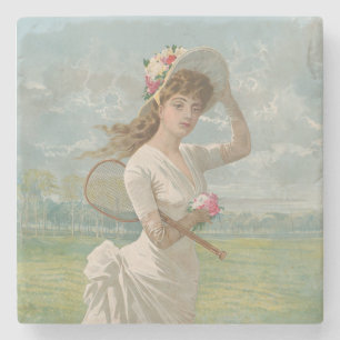 Dessous-de-verre En Pierre Tenniswoman victorienne avec chapeau à fleurs Anti