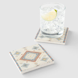 Dessous-de-verre En Pierre Terrasse en terre cuite ensoleillée et kilim bleu