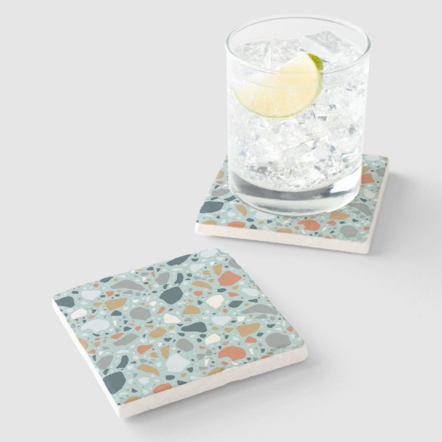 Dessous-de-verre En Pierre Terrazzo En Bleu (Côté)