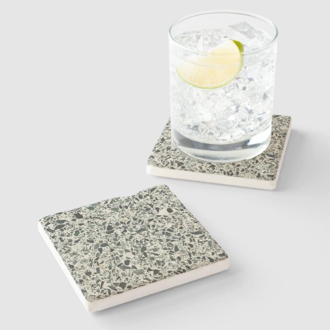 Dessous-de-verre En Pierre Terrazzo Vert Moderne (Côté)