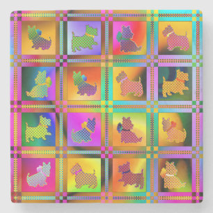 Dessous-de-verre En Pierre Terriers écossais colorés avec Motif plaid